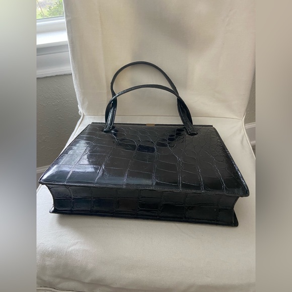 Vintage Deauville Black Crocodile Skin Leather Handbag With Two Handles - Picture 12 of 16